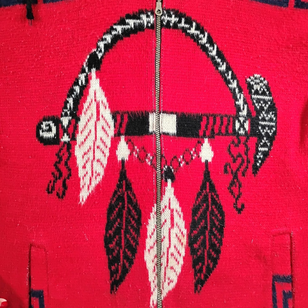 Rumiñahui Hooded Wool Zip Up Jacket Unisex Large Red Southwestern Tribal Boho - Picture 2 of 12